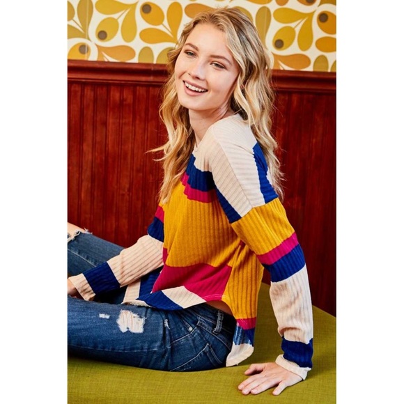 NWT Multi color striped ribbed long sleeve… - Picture 4 of 5